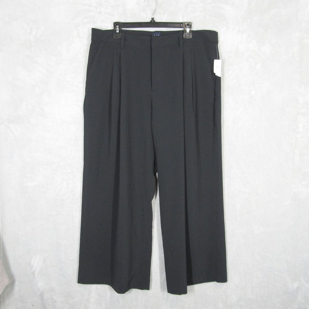 Gap 365 High Rise Trouser Black Wide Leg Pleated Pants Women 18 Petite Plus Size - Picture 1 of 14